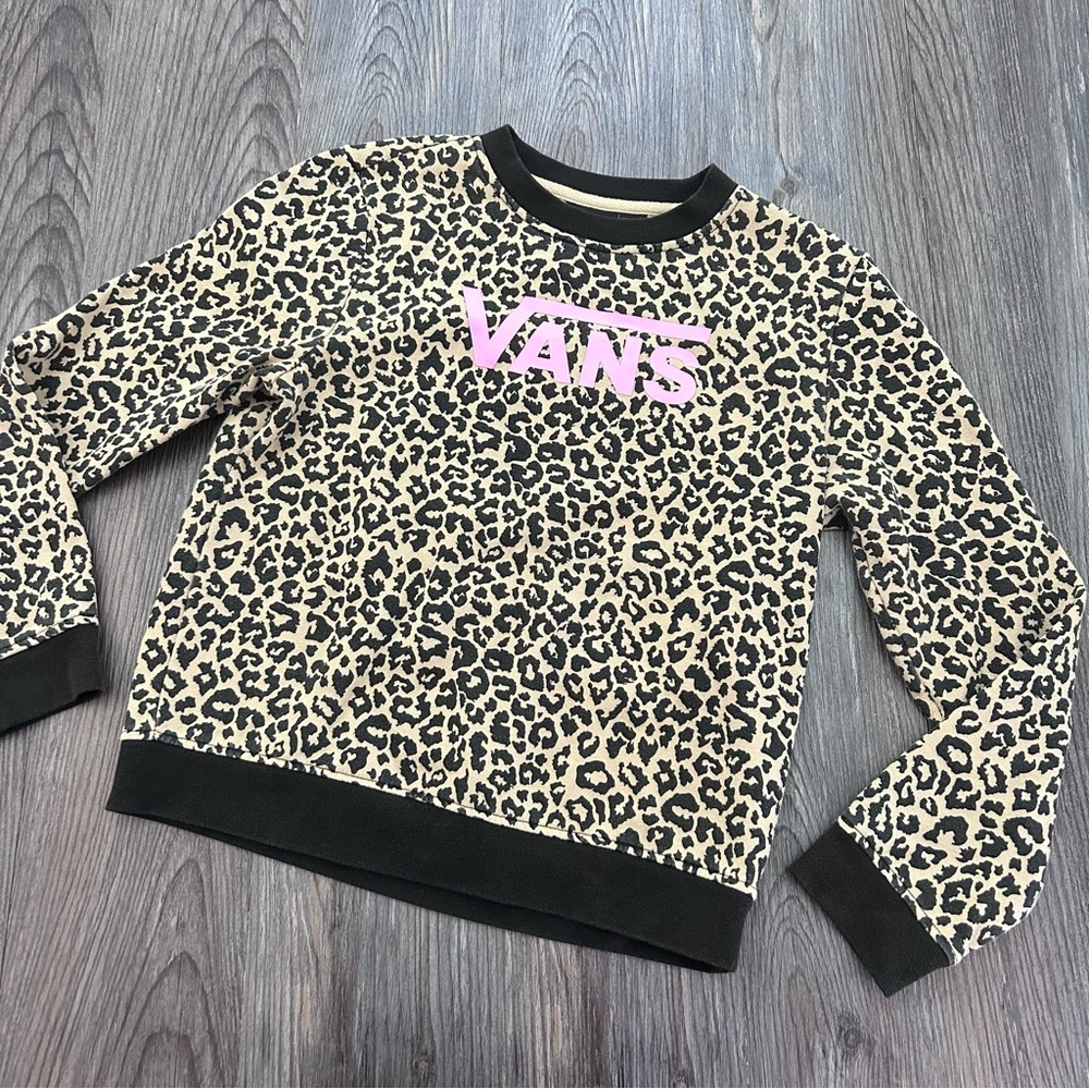 Vans Leopard Print Hoodie with Pink Logo